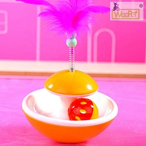 Cat Swatter Toy Tumbler Food Leakage  With Bell Ball Track And Feather