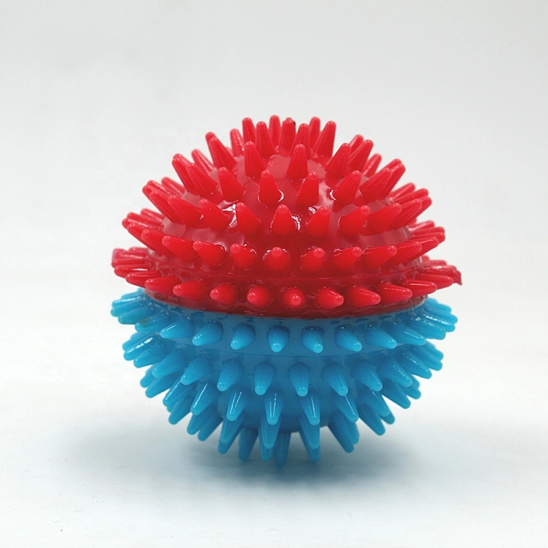 Colorful Soft TPR  Pet Kitten Chew Supplies Playing Squeaking Voice Activated Dog Spike Ball toys 6.5cm