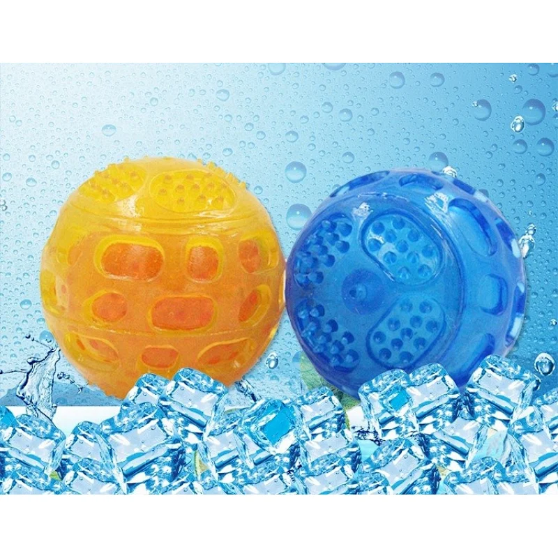 Dog Chew Toy Toothbrush  Coolable Squeaky Ball Teeth Cleaning Dogs Teether Cooling Summer Chew Toys