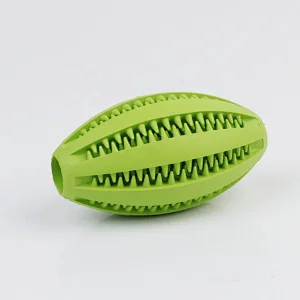 Natural Rubber Treat Dispensing Dog Toys Pet Food Dispenser Rugby Shape Dog Rubber Toys For Aggressive Chewer
