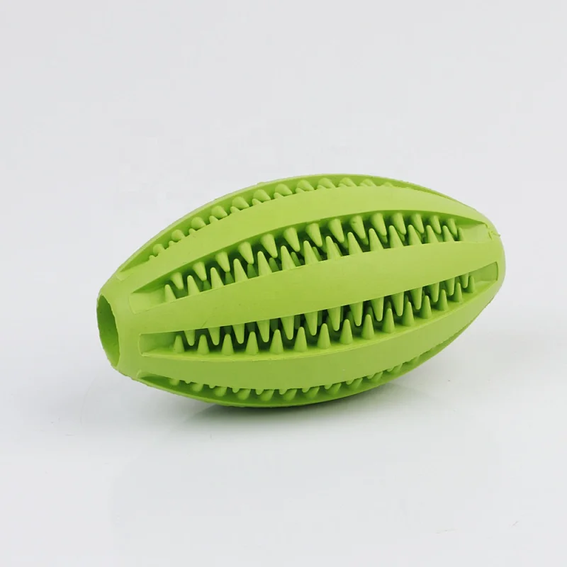 Natural Rubber Treat Dispensing Dog Toys Pet Food Dispenser Rugby Shape Dog Rubber Toys For Aggressive Chewer