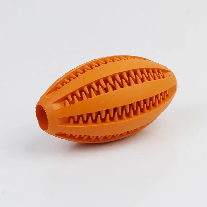 Natural Rubber Treat Dispensing Dog Toys Pet Food Dispenser Rugby Shape Dog Rubber Toys For Aggressive Chewer