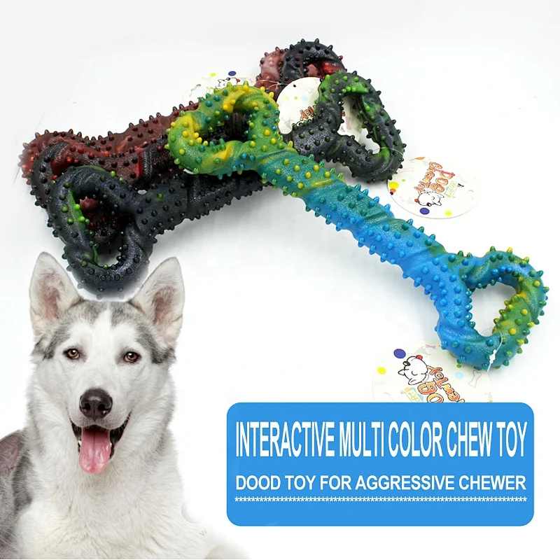 Interactive multi color chew toy bone shaped  for aggressive chewer