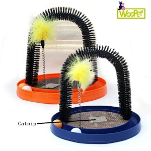 Cat Toy Hair Game Self Groomer Massager Scratcher Arch Toy Cat Swatter Toy With Ball Track Feather