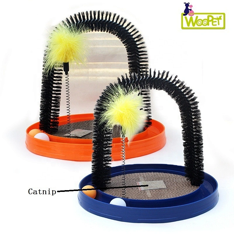 Cat Toy Hair Game Self Groomer Massager Scratcher Arch Toy Cat Swatter Toy With Ball Track Feather