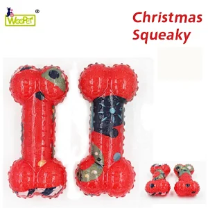 Christmas Dog Squeaky Toys Tooth cleaning Pet Chew Toy Bone Shape Throw Toy