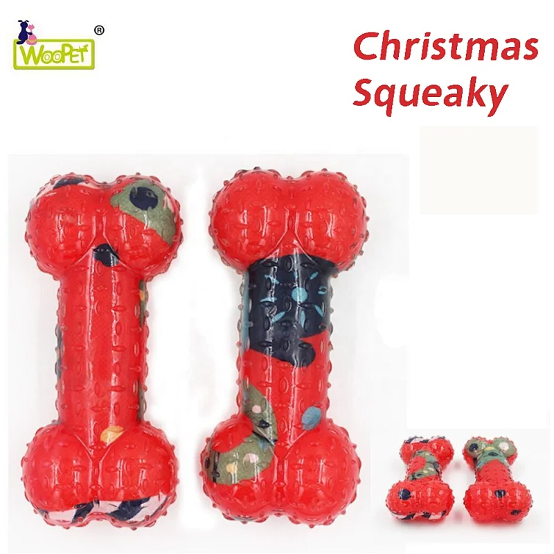 Christmas Dog Squeaky Toys Tooth cleaning Pet Chew Toy Bone Shape Throw Toy