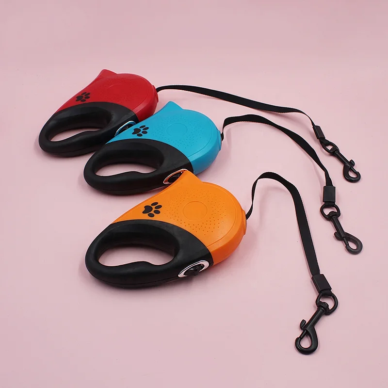 LED Adjustable Retractable Rope Nylon Double Custom Print Logo Luxury Slip Clip Pet Dog Leash 5M