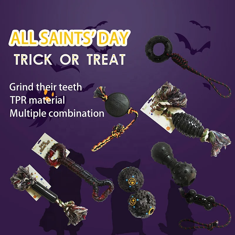 Halloween Dog Toys Squeaky Tooth cleaning Pet Chew Toy TPR Cotton Rope Throw Toy Sets