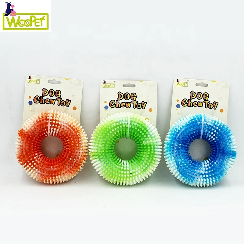 Dog Squeaky Toys Teeth cleaning Pet Chew Toy  Doughnut Shape Throw Toy Colour Mixture