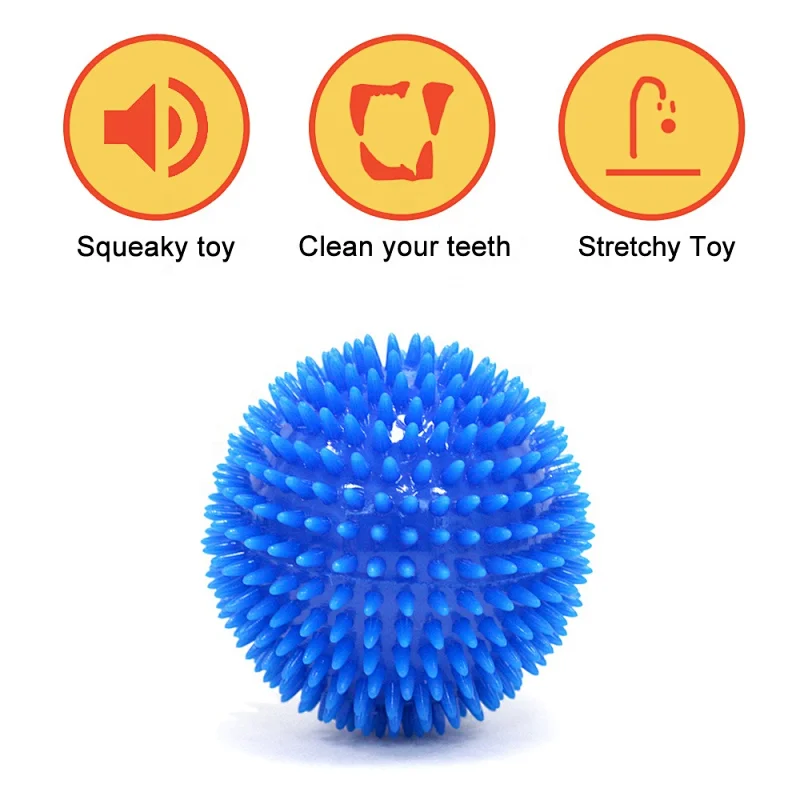 Bright Color Soft TPR Thorn Pet Kitten Chew Supplies Playing Squeaking Voice Activated Dog Spike Ball toys