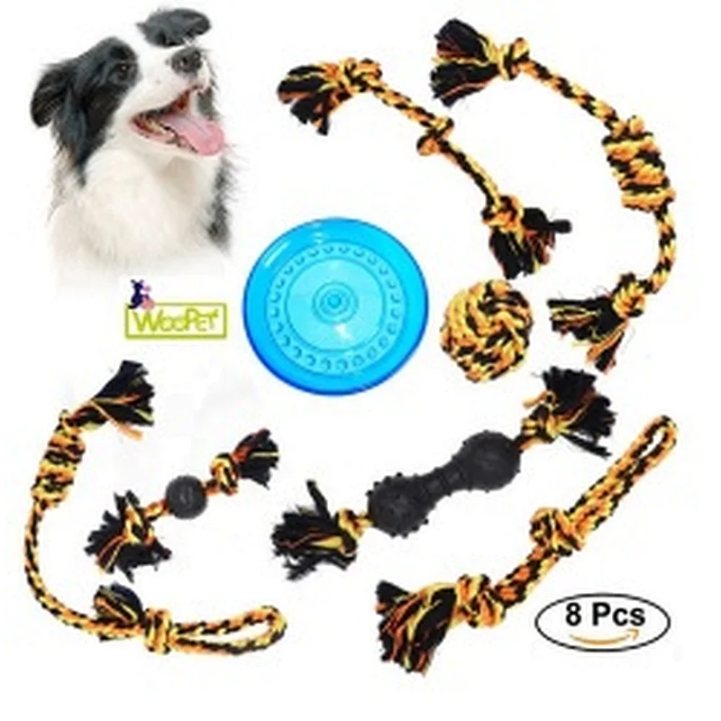 Cotton rope ball dog  toy set with flying disc for training dogs dog soft toy