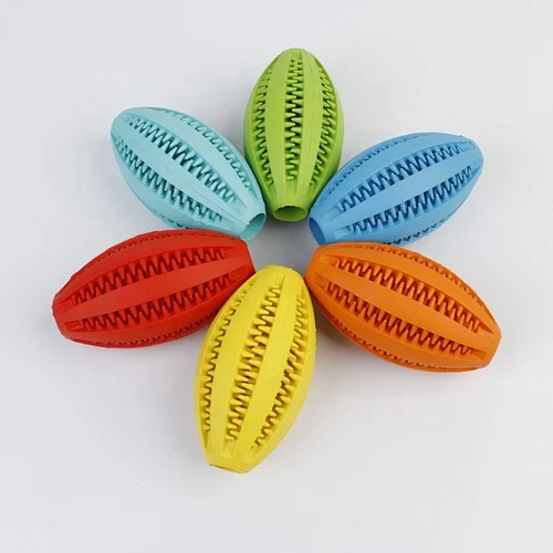 Natural Rubber Treat Dispensing Dog Toys Pet Food Dispenser Rugby Shape Dog Rubber Toys For Aggressive Chewer