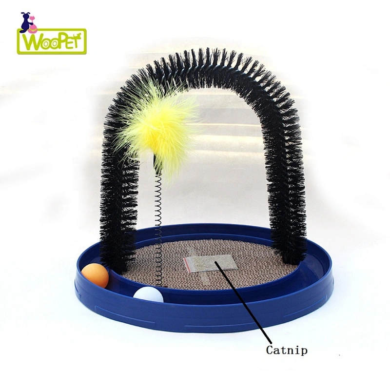 Cat Toy Hair Game Self Groomer Massager Scratcher Arch Toy Cat Swatter Toy With Ball Track Feather