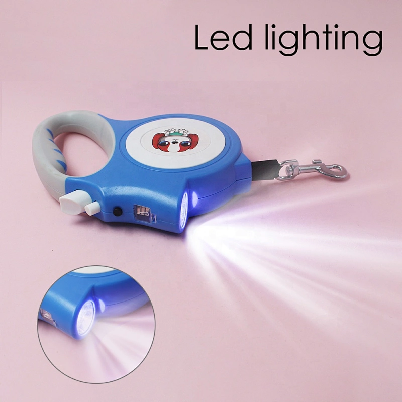 LED Adjustable Retractable Rope Nylon Double Custom Logo Luxury Slip Clip Pet Dog Leash 5M