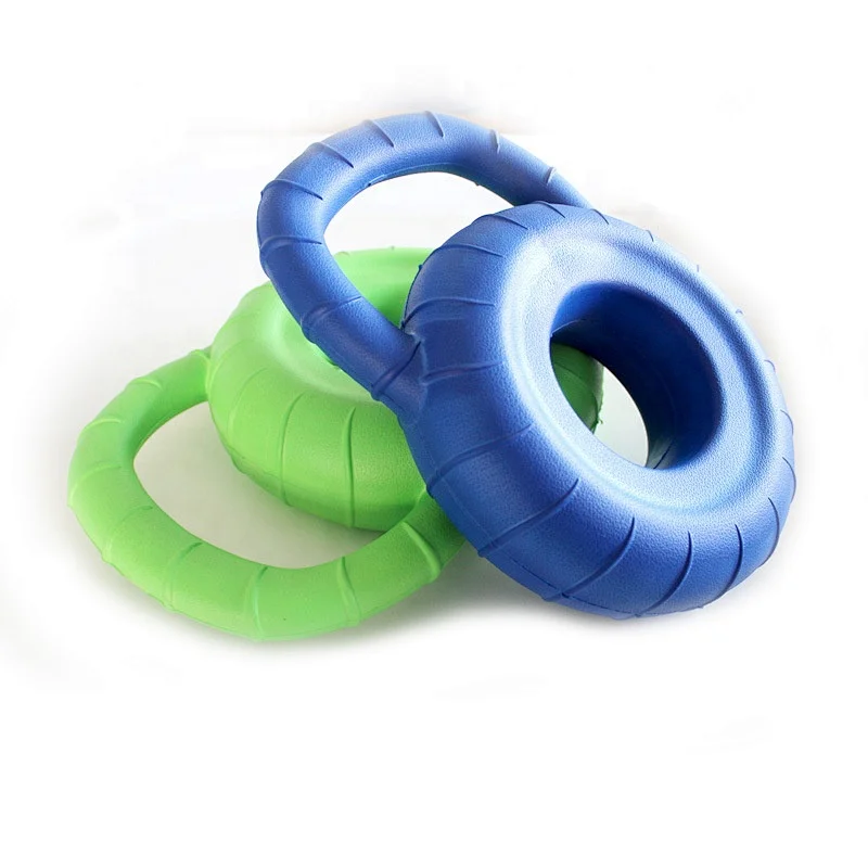Durable Eva Foam Tyre Shape Dog Toy Larger Dogs Interactive Training Floating Throw Chewing Toy With Handle