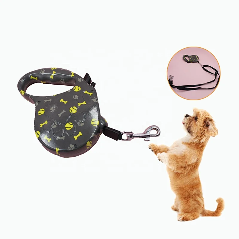 Printed Auto Dog Leash Factory Wholesale Anti-slip Retractable Handle Dog Training Lead 5m