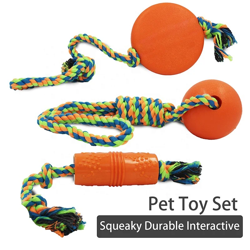 Interactive Training Cotton Rope Tug Buddy Squeaky Dog Chew Toy Set Your Proprietary  Goods  on Amazon