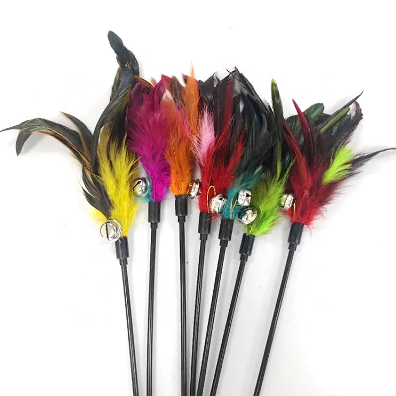 Interactive Cat Toy Cat Teaser Short Stick With Feather With Small Bell