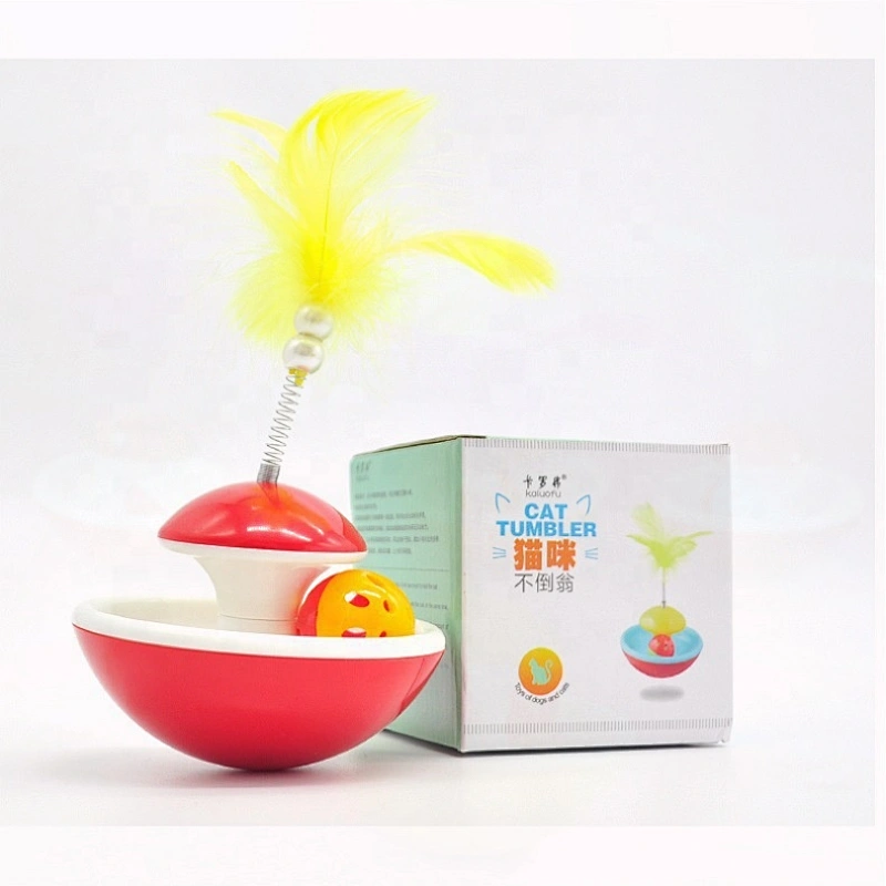 Cat Swatter Toy Tumbler Food Leakage  With Bell Ball Track And Feather