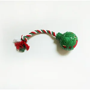 Christmas Dog Interactive Cotton Rope With TPR Chew Toy with Tennis Ball Factory Direct Wholesale
