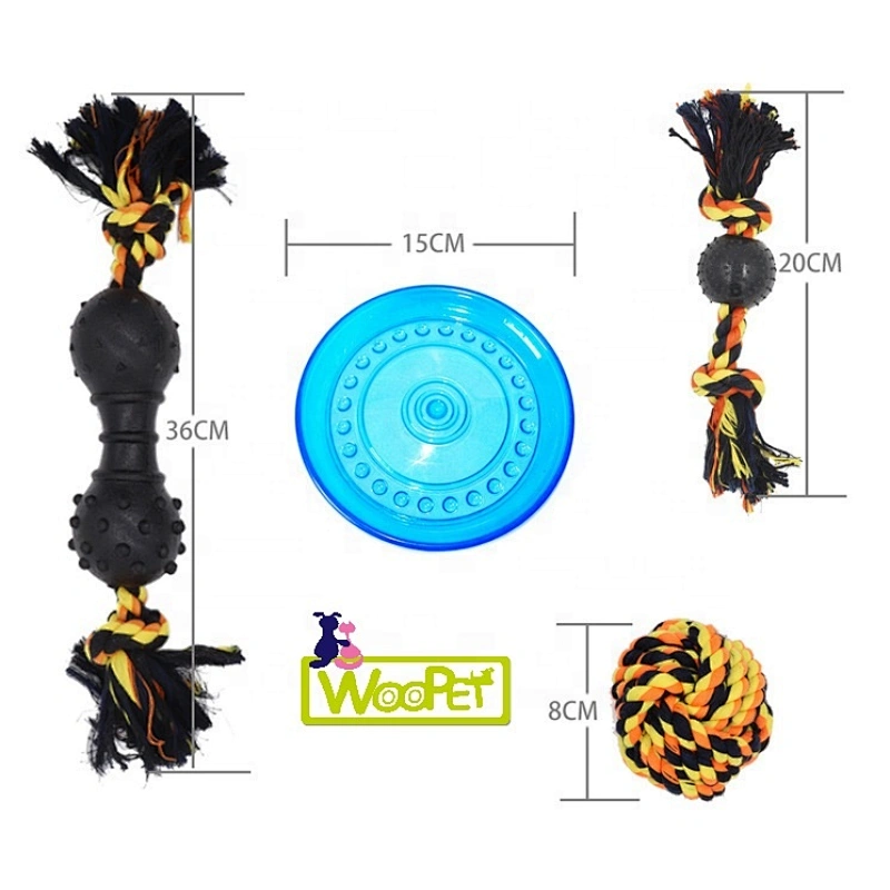 Cotton rope ball dog  toy set with flying disc for training dogs dog soft toy