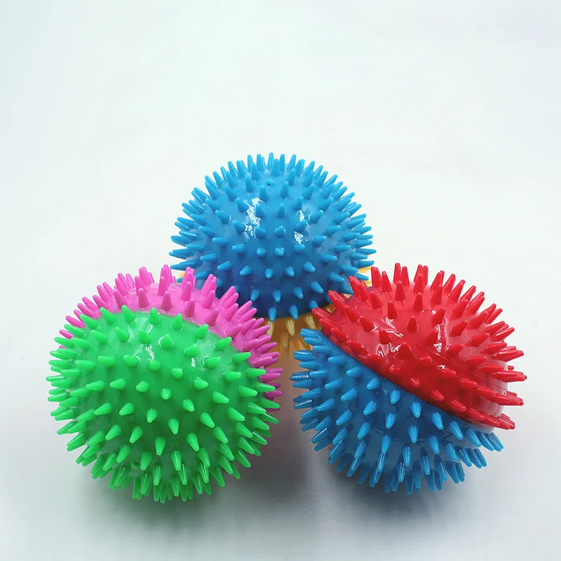 Squeaky ball dog  teeth grinding toys colorful teeth cleaning toy voice activated dog soft spike ball toys