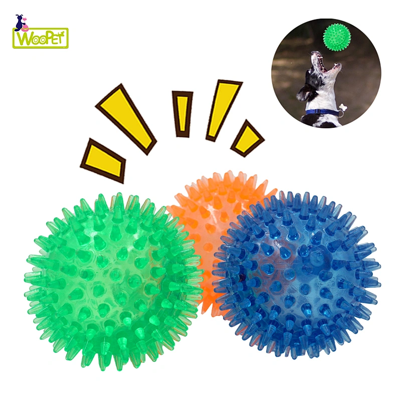Colorful Soft TPR Pet Kitten Chew Supplies Playing Squeaking Voice Activated Dog Spike Ball toys 6.5cm