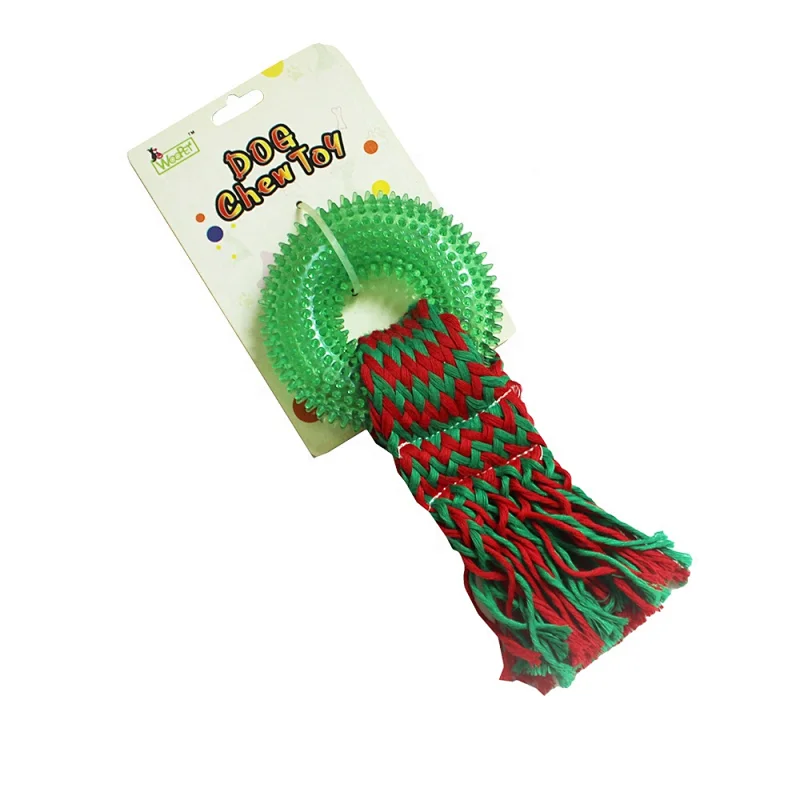 Christmas Dog Toy Set Cotton Rope TPR Tooth Cleaning Pet Chew Toy Interactive Squeaky Toy