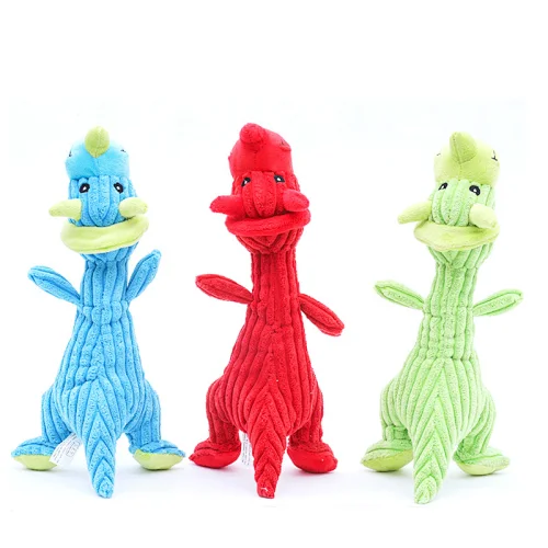 Eco-friendly dinosaur shape Squeaky interactive chew plush soft dinosaur dog toy