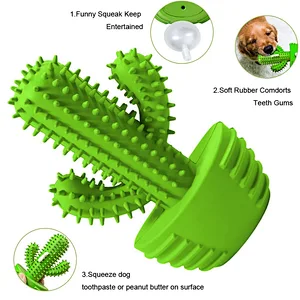 Dog Chew Toys Dog Toothbrush Stick Teeth Cleaning Brush Dental Rubber Dog Squeaky Toys for Aggressive Chewers Cactus Tough Toys Interactive for Training Cleaning Teeth