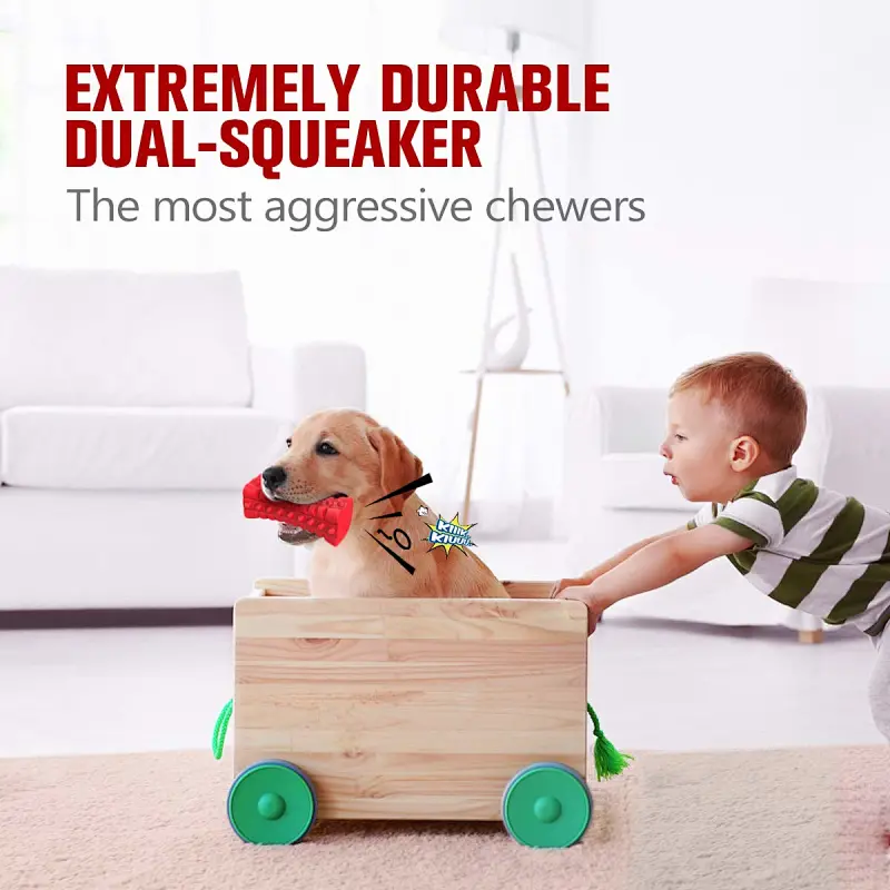 Dog Squeaky Toys Almost Indestructible Tough Durable Dog Toys Dog chew Toys for Large Dogs Aggressive chewers Stick Toys Puppy Chew Toys with Non-Toxic Natural Rubber