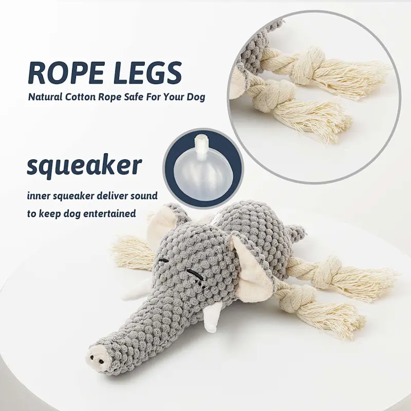 Plush Dog Toy, Squeaky Interactive Puppy Dog Toys with Crinkle Paper, Durable Chew Toys for Small and Medium Dogs with Elephant Shape