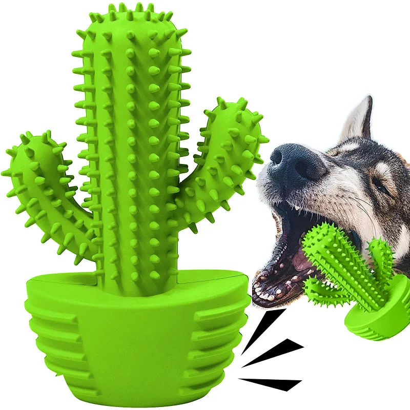 Dog Chew Toys Dog Toothbrush Stick Teeth Cleaning Brush Dental Rubber Dog Squeaky Toys for Aggressive Chewers Cactus Tough Toys Interactive for Training Cleaning Teeth