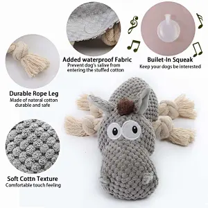 Stuffed Dog Toys, Tug of War Plush Dog Toy for Large Breed, Cute Donkey Squeaky Dog Toys, Dog Chew Toys for Puppy, Small, Middle, Big Dogs