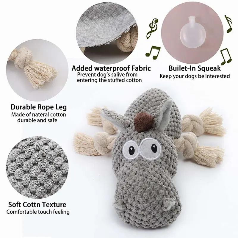 Stuffed Dog Toys, Tug of War Plush Dog Toy for Large Breed, Cute Donkey Squeaky Dog Toys, Dog Chew Toys for Puppy, Small, Middle, Big Dogs