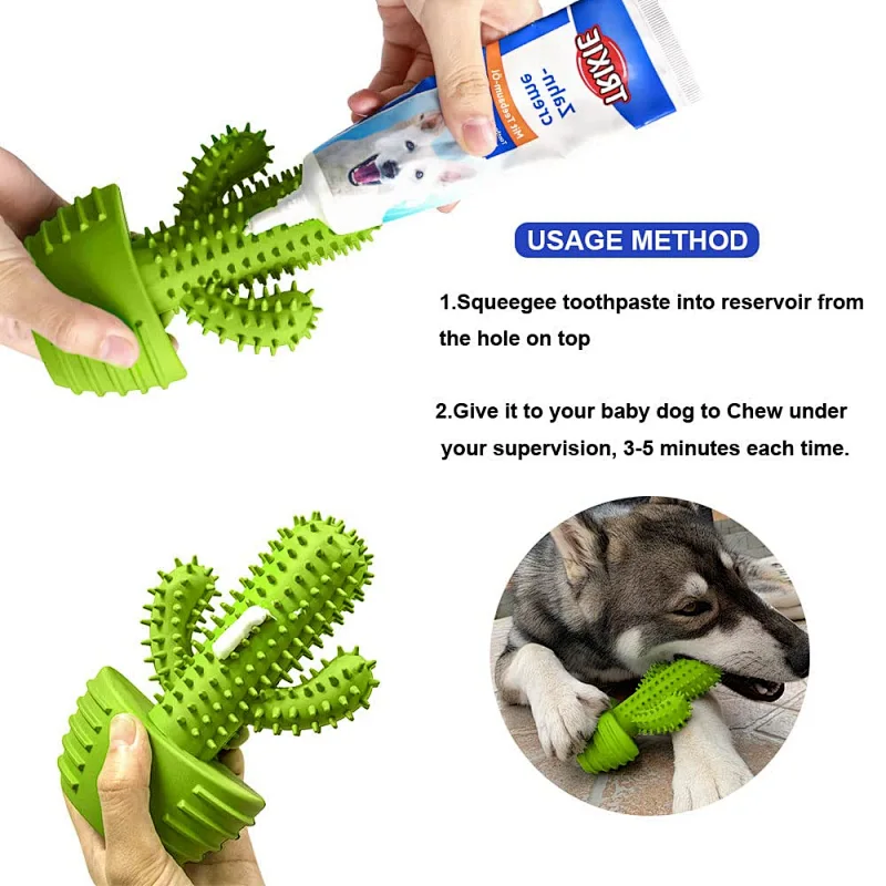 Dog Chew Toys Dog Toothbrush Stick Teeth Cleaning Brush Dental Rubber Dog Squeaky Toys for Aggressive Chewers Cactus Tough Toys Interactive for Training Cleaning Teeth
