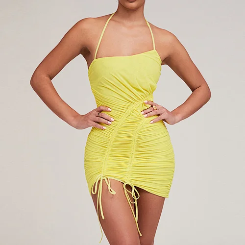 ruched mini dress yellow mesh dress manufacturer