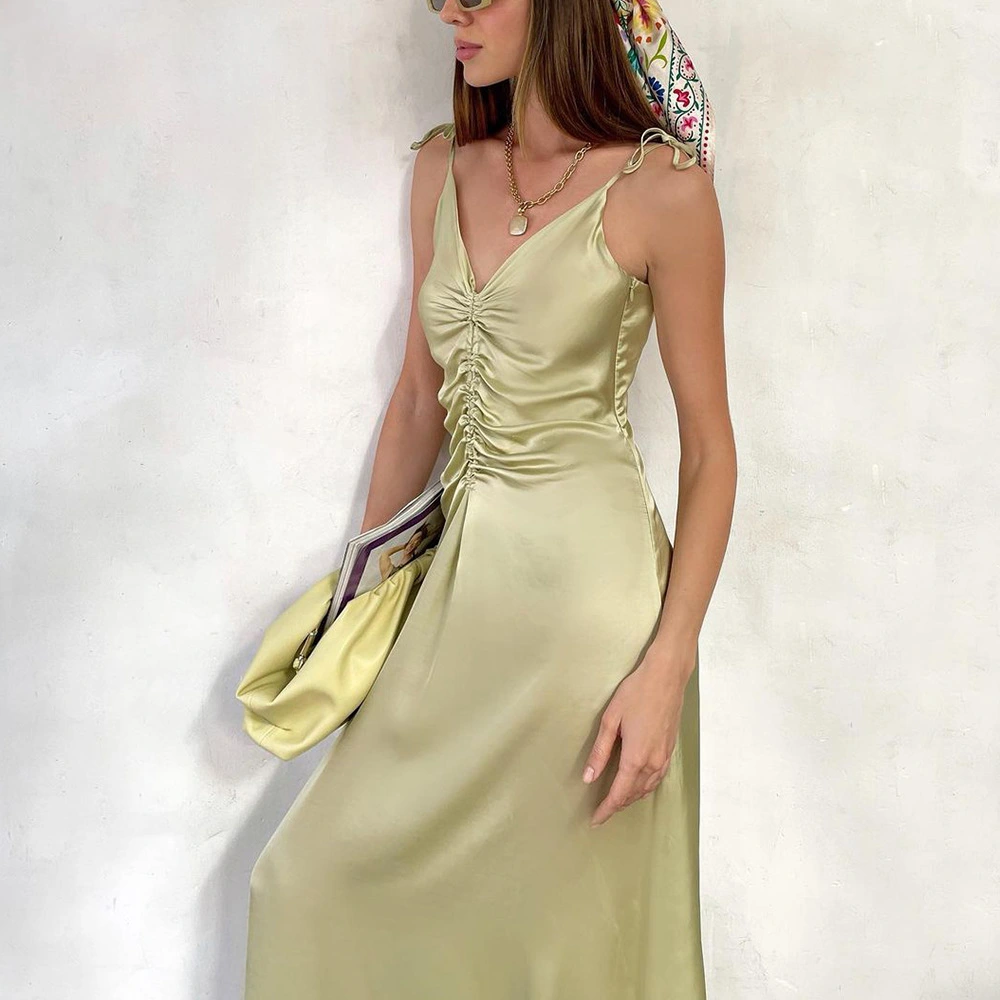 satin sexy dress lace up maxi dress manufacturer