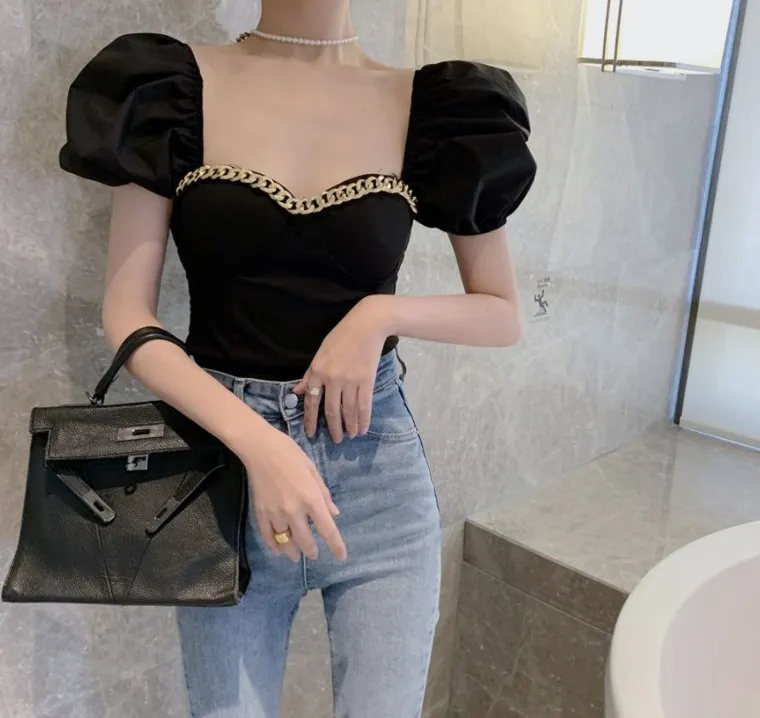 short puff sleeve crop tops manufacturer