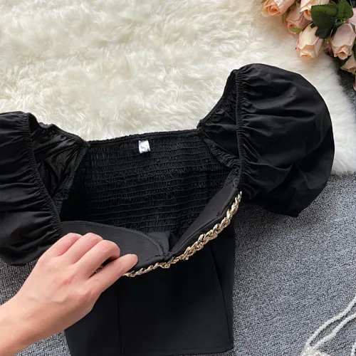 short puff sleeve crop tops manufacturer