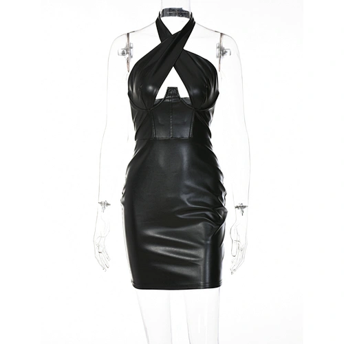 faux leather dress backless mini dress manufacturer
