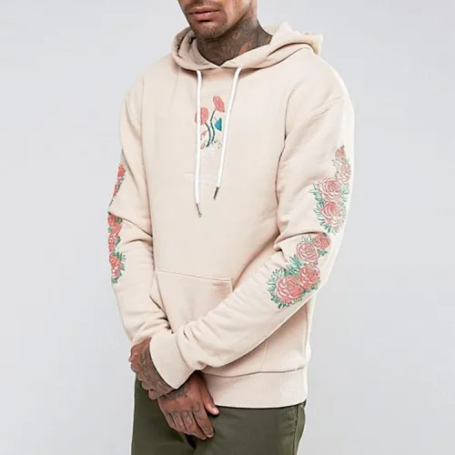 China Manufacturers Men Fashion Embroidered Hoodies Floral Sleeve Hoodie