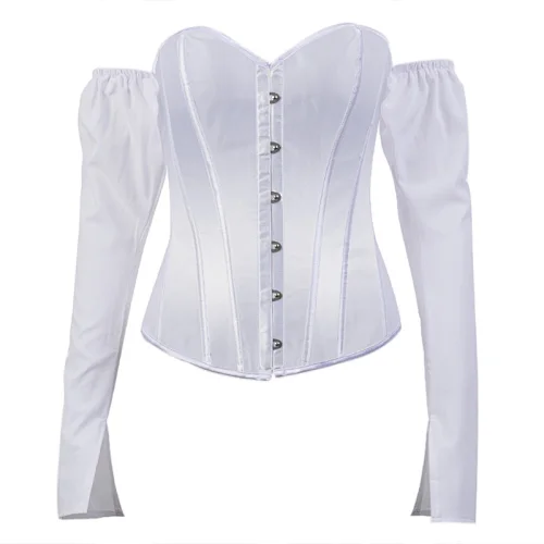 New Design White Women Elegant Sexy Slim Blouse Corset Slack Shoulder Long Sleeve Tops