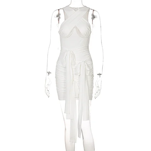 Lace Up White Bandage Dress Mini Ladies Sexy Evening Gowns Party Prom Women Casual