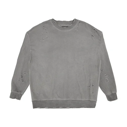 High Street Loose Fit Acid Wash Sweatshirt Men Distressed Cotton Plain Crewneck Sweatshirt