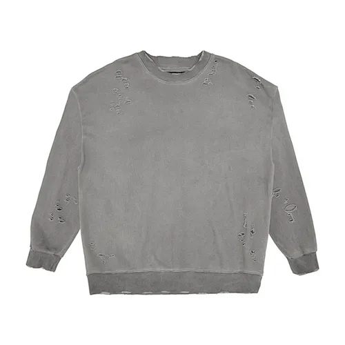 High Street Loose Fit Acid Wash Sweatshirt Men Distressed Cotton Plain Crewneck Sweatshirt