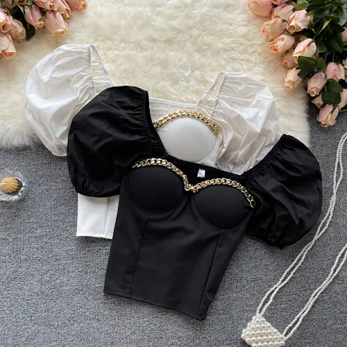 short puff sleeve crop tops manufacturer