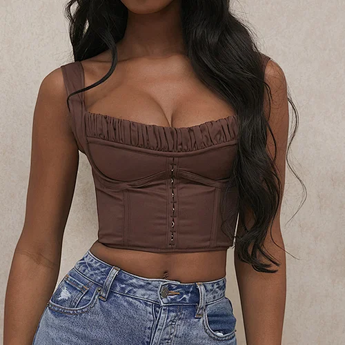 Women Highly Customized Wholesale Gathered Chocolate Corset Top