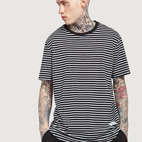 Latest Designs T Shirts for Men Slim Black and White Striped Tee